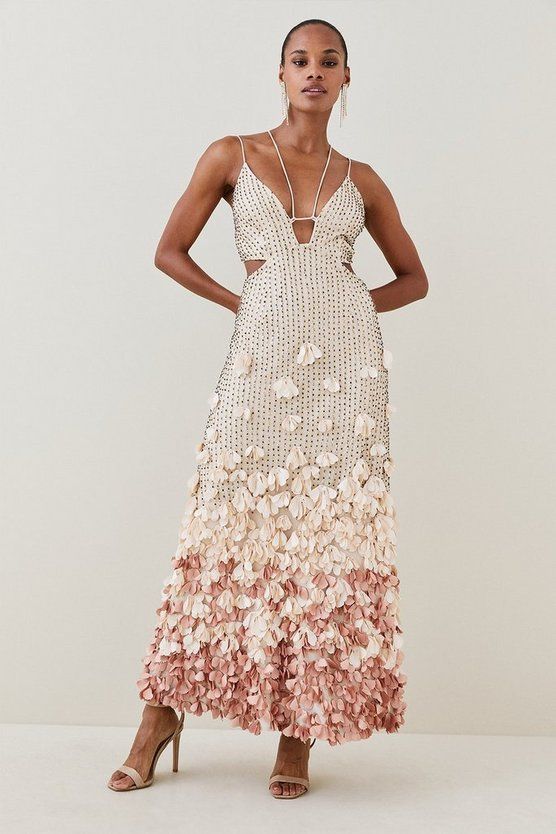 Crystal Applique Deep V Woven Maxi Dress | Karen Millen UK + IE + DE + NL