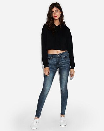 Mid Rise Faded Stretch Jean Leggings | Express