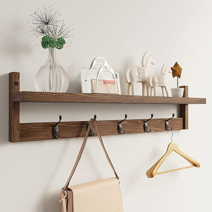 AMBIRD 28.9 Inch Length Shelf with Hooks Entryway Coat Rack Wall Mount Wood Coat Hooks with Shelf... | Amazon (US)