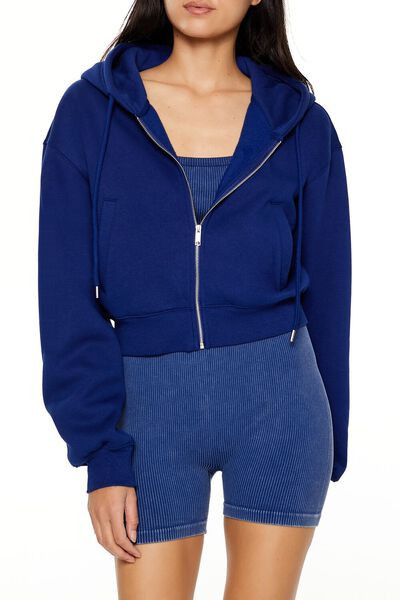 Fleece Drop-Sleeve Zip-Up Hoodie | Forever 21