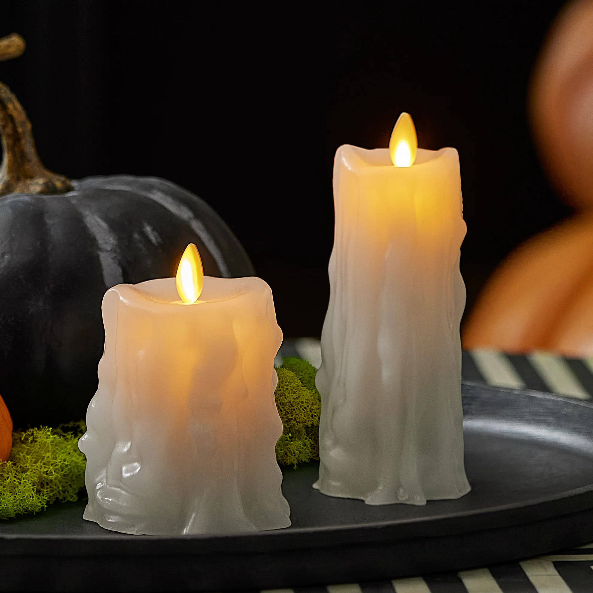 White Heavy Wax Drip Flameless Candle Slim Pillar | Luminara