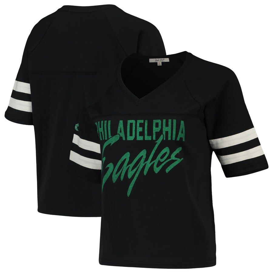 Philadelphia Eagles Junk Food Women's Football Half-Sleeve V-Neck T-Shirt - Black | Fanatics.com