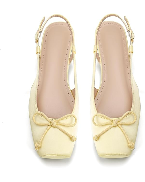 Women's Ballet Flats Slingbacks Square Toe Bow Knit Dressy Flat Shoes with Ankle Buckles Satin | Amazon (US)