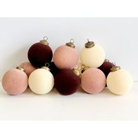 Flocked Christmas Ornaments Creamy, Beige, Brown Colors - 12 Pcs 3, 15"" Boho Holiday Decor | Etsy (US)