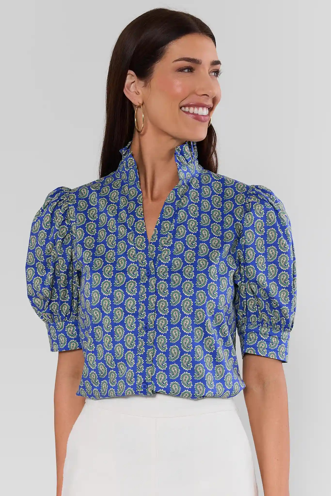 Gracie Blue Paisley Print Top | Avara