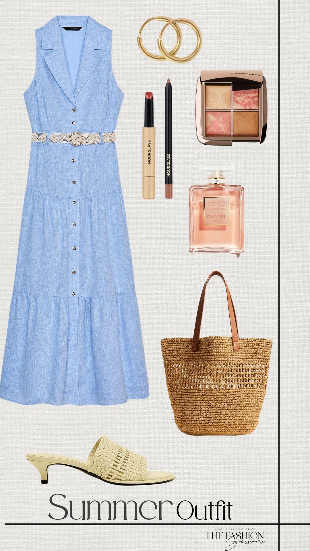 Summer Outfit | Belted Linen Dress | Woven Sandals | Woven Bag |  Coco Chanel | Hourglass Makeup | 

#LTKShoeCrush #LTKSeasonal #LTKStyleTip