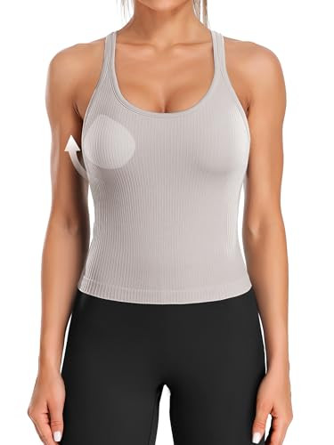 ATTRACO Ribflex Ribbed Workout Crop Tops with Built-in Bra for Women | Amazon (US)