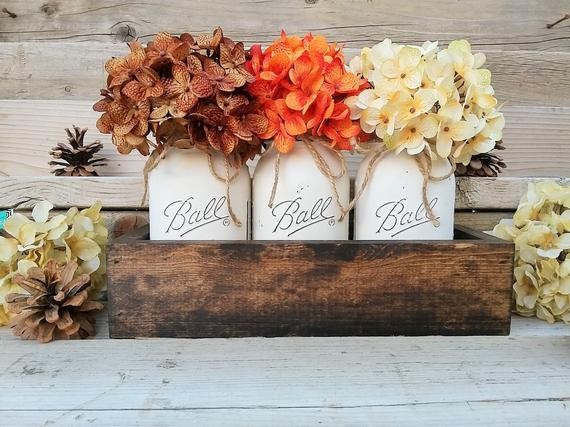 Fall Farmhouse Decor Rustic Fall Mason Jar Centerpiece Decor - Etsy | Etsy (US)