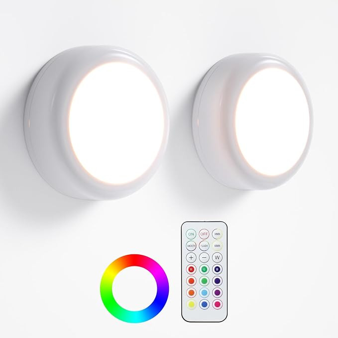 LED Puck Lights with Remote Control, Under Cabinet Lighting Stick on Tap/Push Lights, Battery Ope... | Amazon (US)