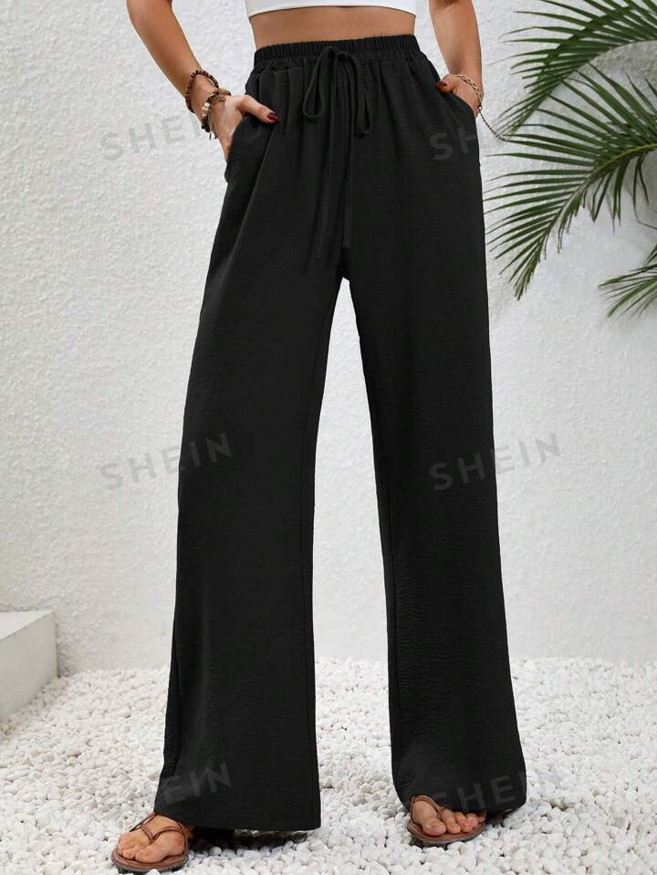SHEIN LUNE Drawstring Waist Wide Leg Pants | SHEIN USA | SHEIN