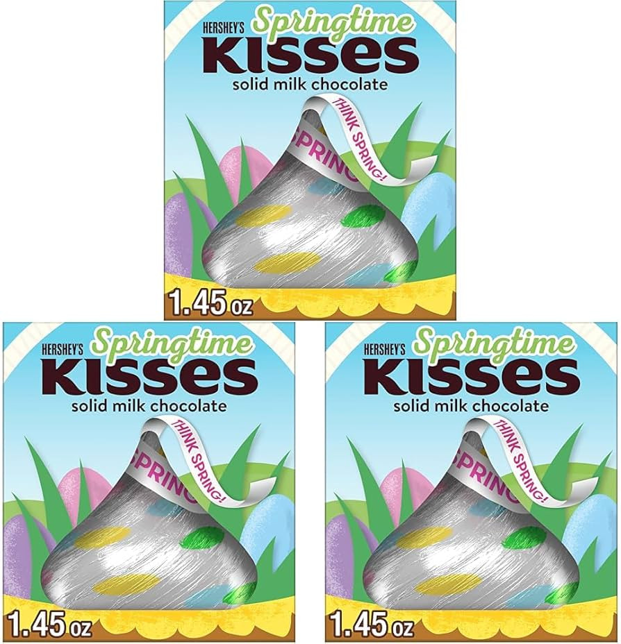 HERSHEY'S KISSES Solid Milk Chocolate, Easter Candy Gift Box, 1.45 oz (Pack of 3) | Amazon (US)