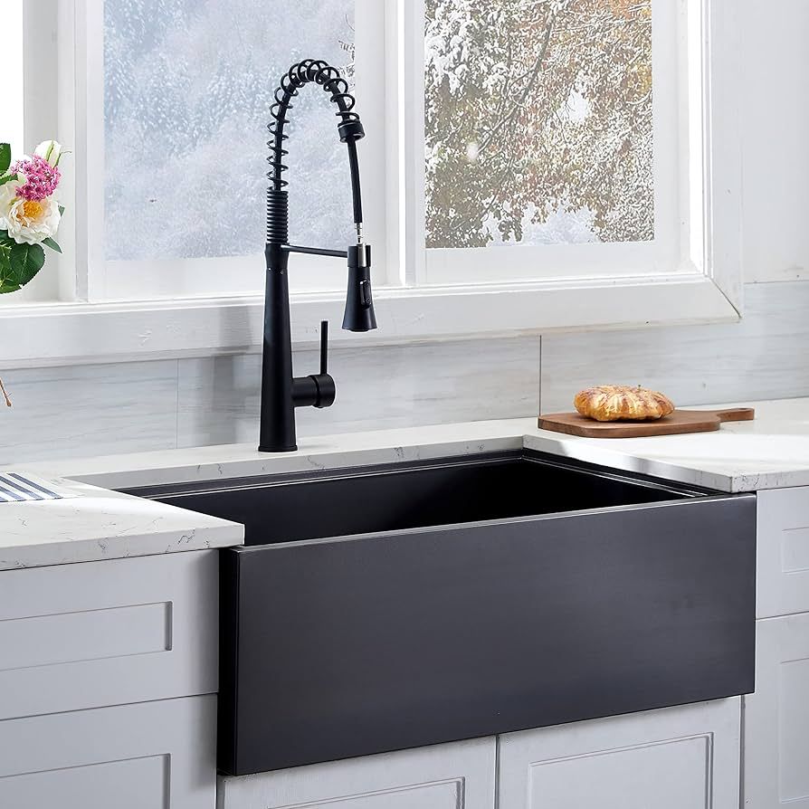 Hotis 33 Inch Black Farmhouse Sink, 304 Stainless Steel Nano Kitchen Sink, Modern Drop-In Single ... | Amazon (US)