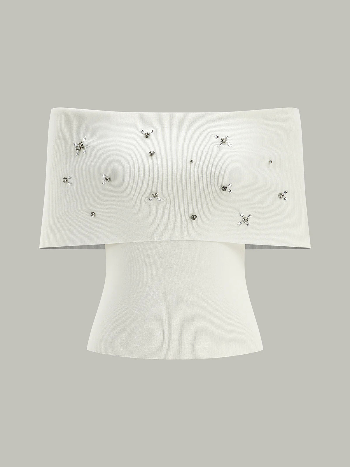 Off-Shoulder Knit Top with Crystal Embellishments | Commense