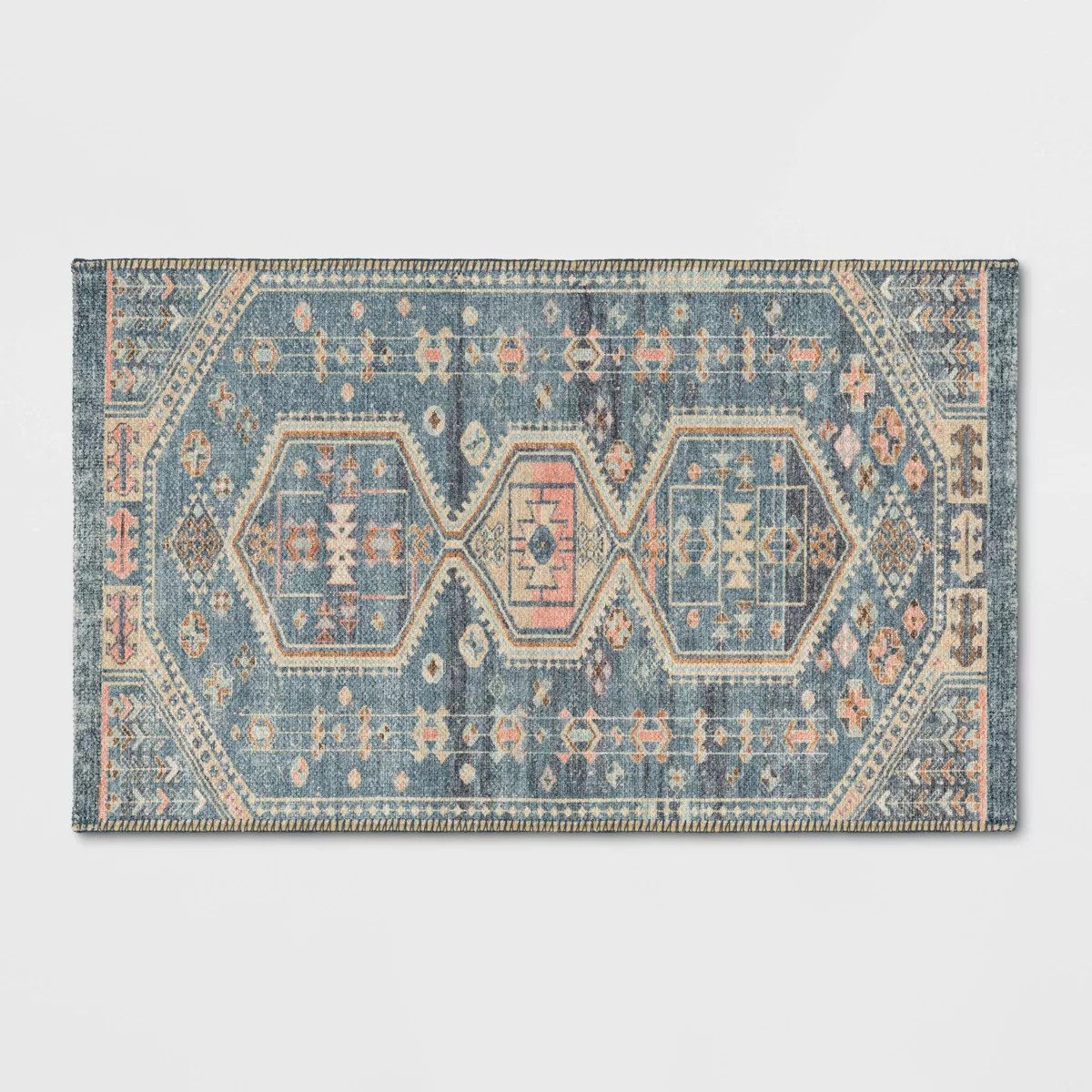 2'3"x3'9" Washable Persian Style Medallion Accent Rug Blue - Threshold™: Traditional Flat Pile,... | Target