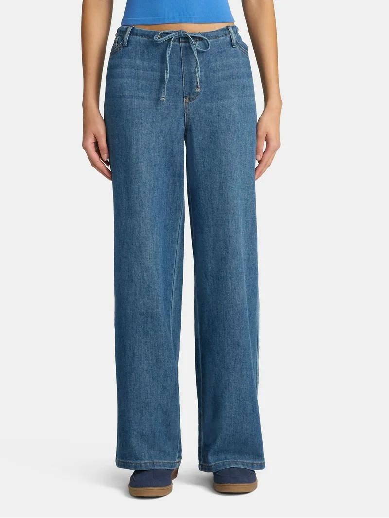 No Boundaries Mini Waistband Wide Leg Pants, 31'' Inseam, Women's | Walmart (US)