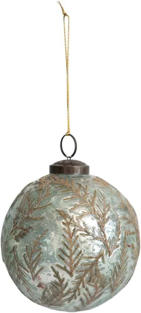Creative Co-Op Round Mercury Glass Ball Ornament with Embedded Juniper Needles, Mint Color | Amazon (US)