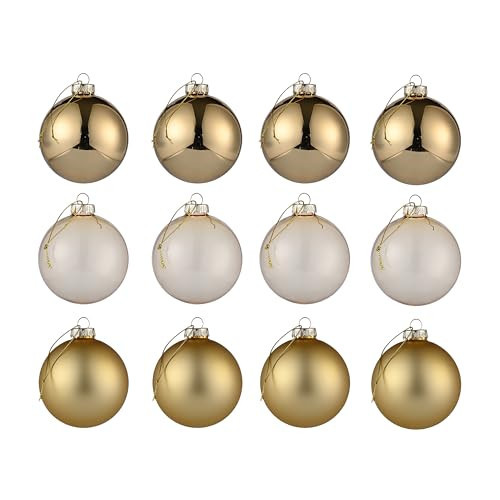 AOMOONOA Gold Glass Christmas Ball Ornaments - 2.36' Hanging Ornaments Set of 12 Baubles for Holiday Party Xmas Tree Decorations Gifts | Amazon (US)