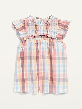 Flutter-Sleeve Plaid Smocked Cutout Swing Blouse for Women | Old Navy (US)