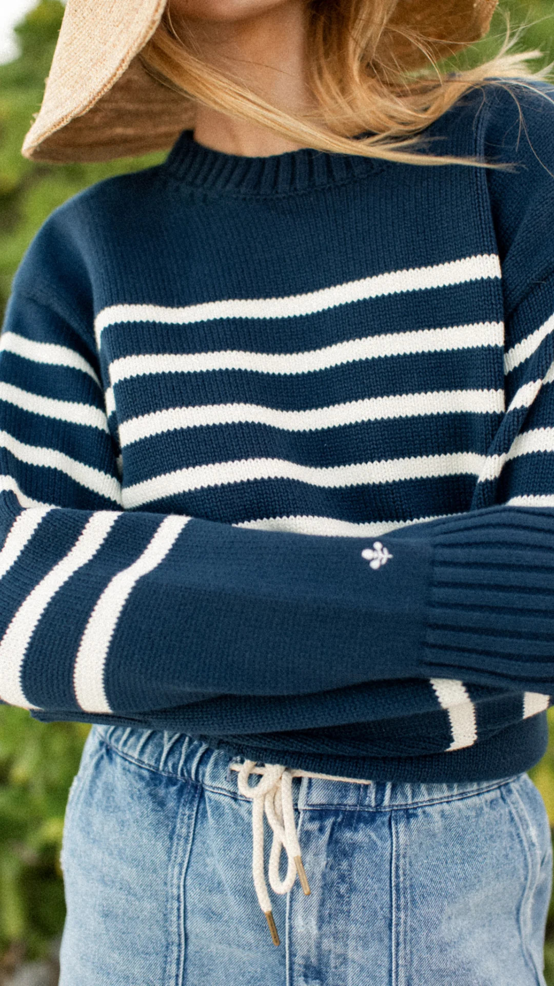 Lake Sweater - Navy/Ivory Stripe | Marea