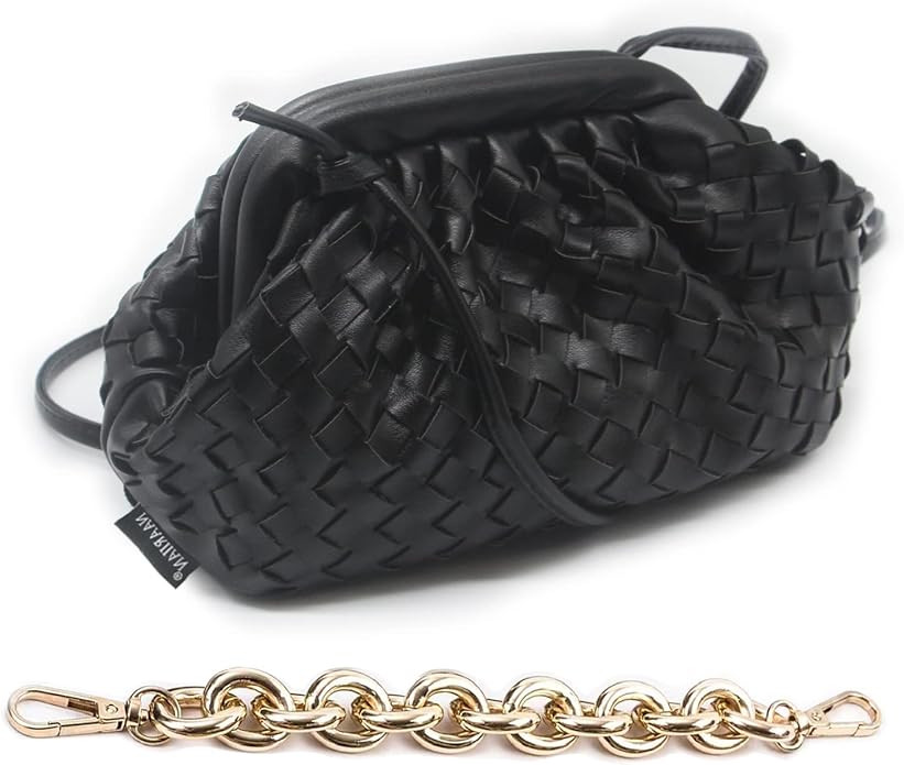 Trendy Dumpling Ruched Clutch Cloud Shape Dupe Chunky Chain Shoulder Bag PU Leather Woven Handbag | Amazon (US)