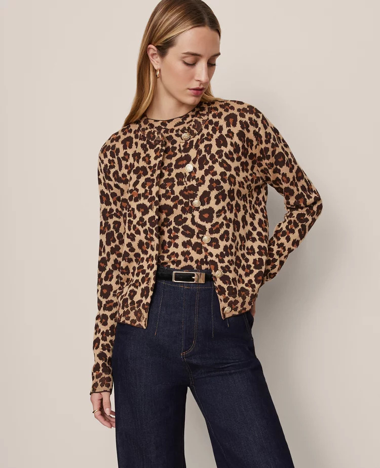 Animal Print Jacquard Cardigan | Ann Taylor
