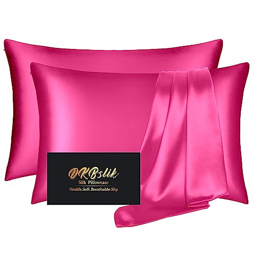 Silk Pillowcase 2 Pack, Natural Mulberry Silk Pillow Case, Anti Acne Silk Pillowcase for Hair and Skin, King Size Silk Satin Pillowcase Set of 2 with Hidden Zipper, Gifts for Women Men, Hot Pink | Amazon (US)