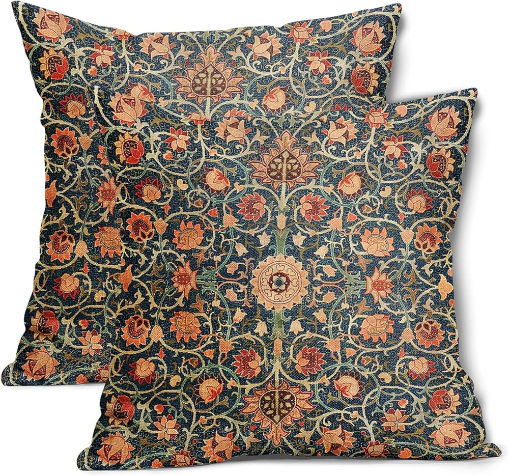 Vintage Floral Pillow Covers 18X18 Inch Set of 2 Burnt Orange Flowers Botanical Decorative Square... | Amazon (US)