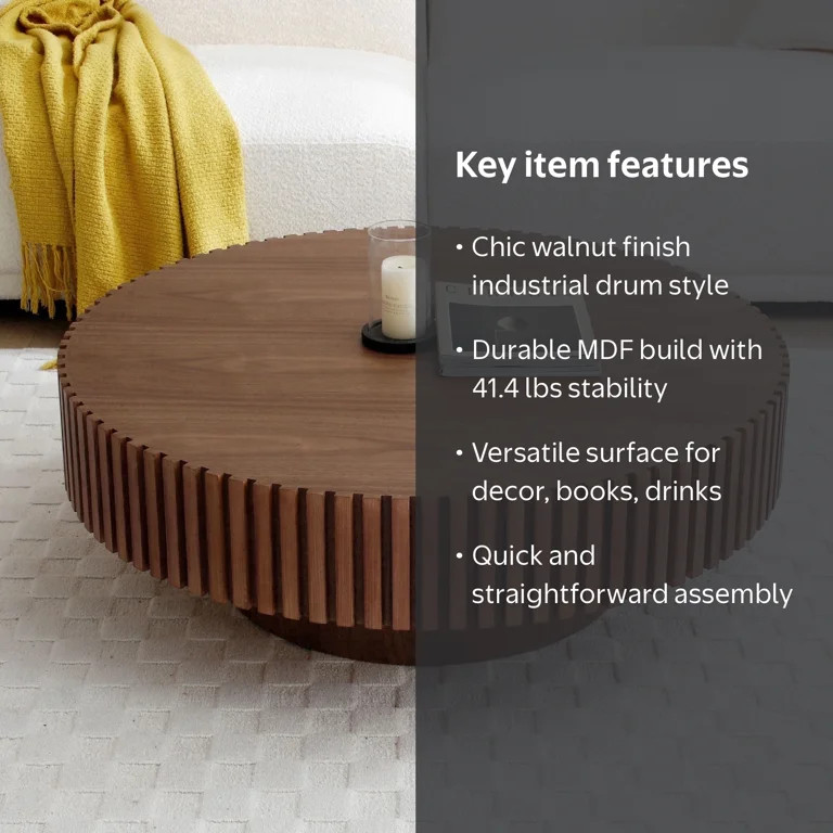Kevinplus 31.5 inch  Round Coffee Table with Sturdy Pedestal for Apartment, Living Room, Walnut | Walmart (US)