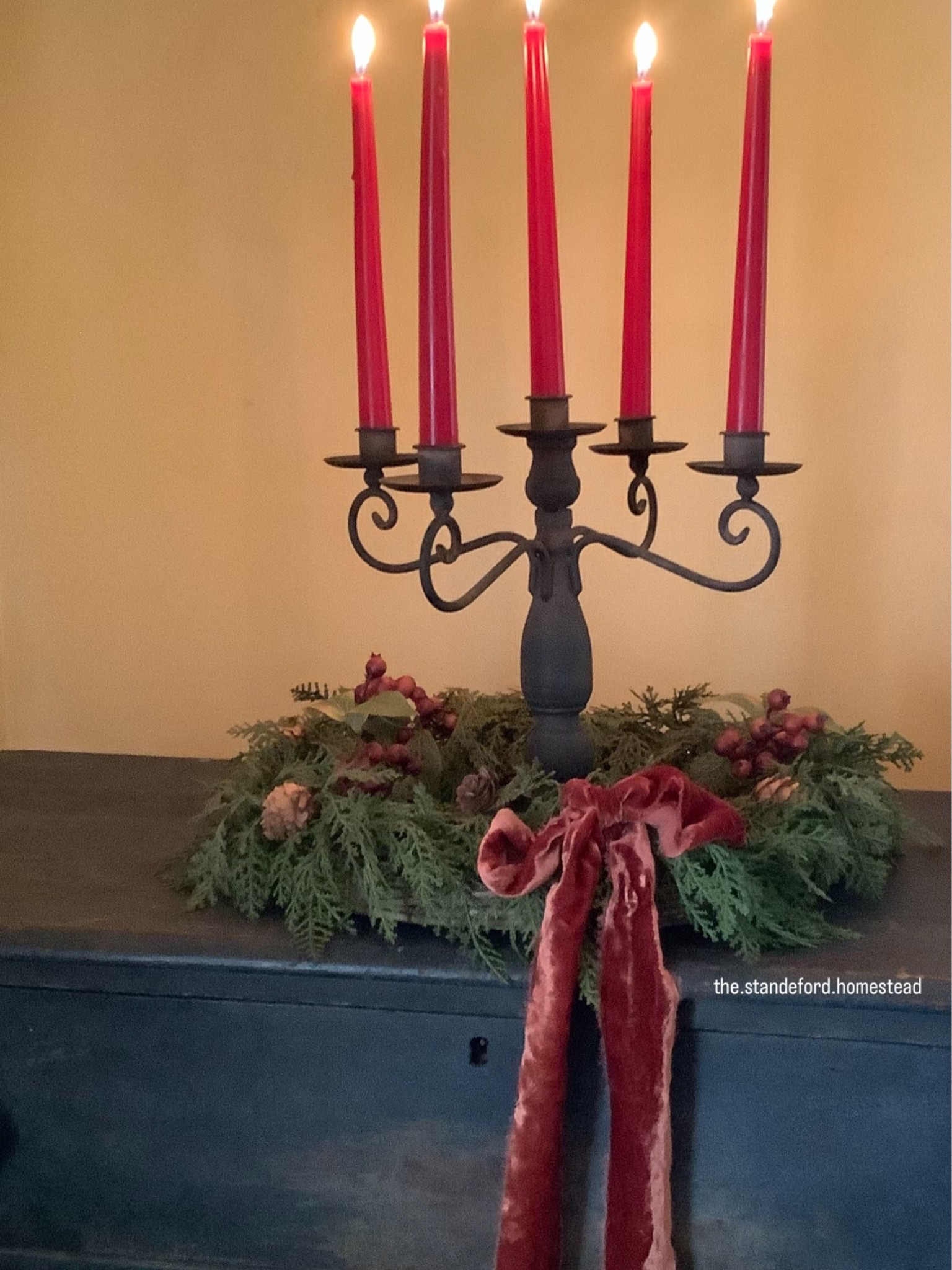 Happy Christmas Eve…Eve everyone!! 🙏🏻✨ Just two more sleeps till the big guy comes!!! 🎅🏻 The exact candelabra, wreath and ribbon are available on our website. 
www.sugarcreekantiques.com

#LTKHoliday #LTKSeasonal #LTKHome