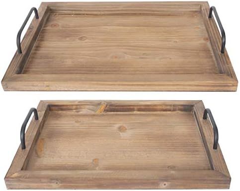 Besti Rustic Vintage Food Serving Trays (Set of 2) | Nesting Wooden Board with Metal Handles | Styli | Amazon (US)