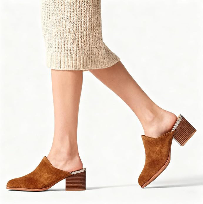 Women Chunky Block Heel Mules Sandals Pointed Closed Toe Slip-On | Amazon (US)