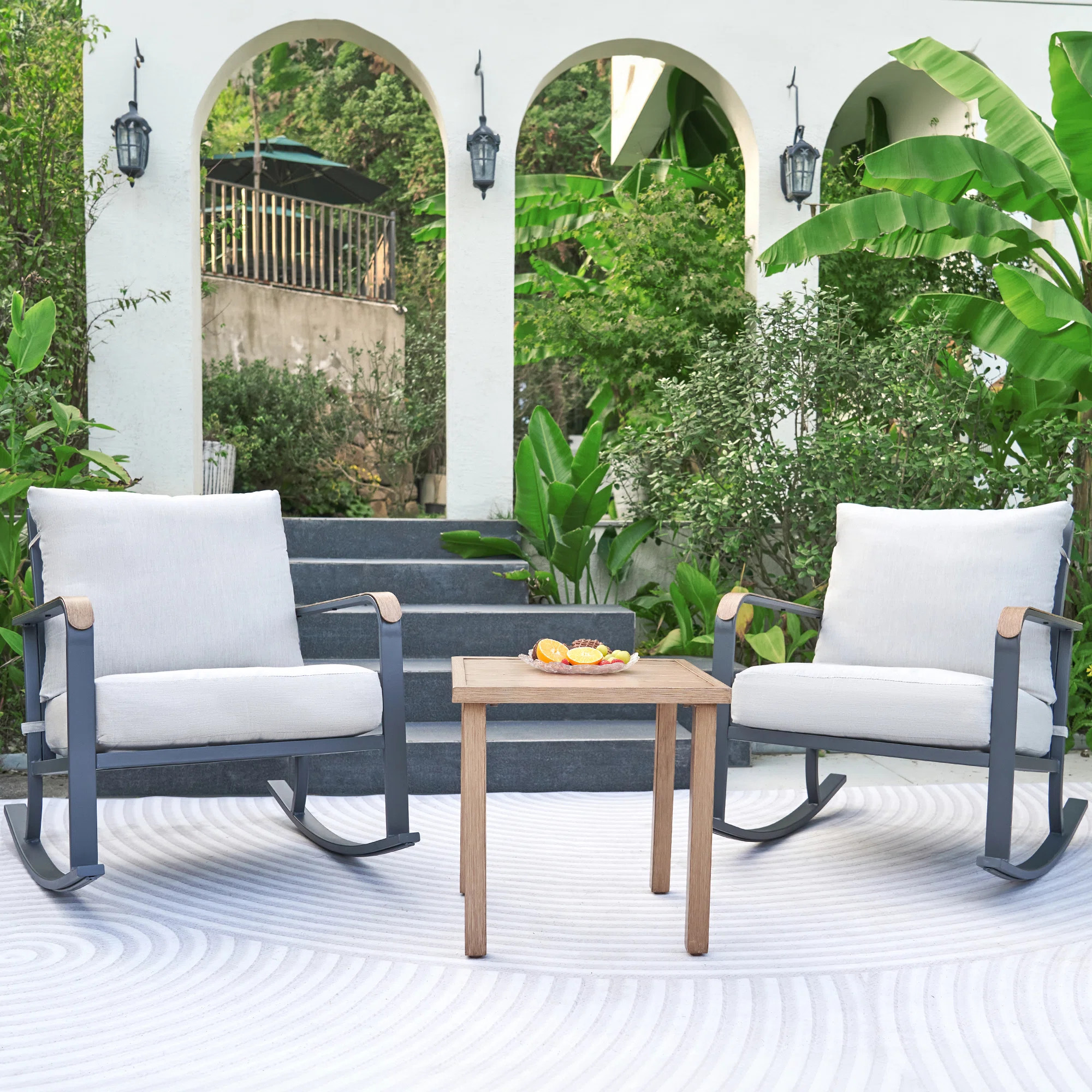 3 Pieces Outdoor Patio Furniture Conversation Set with 2 Metal Rocker Chairs | Wayfair North America