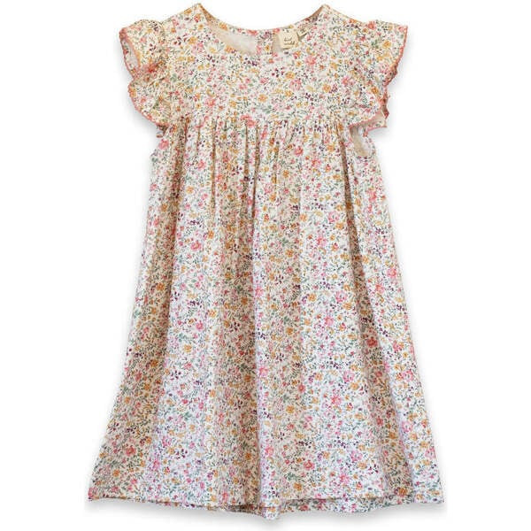 Girls Hannah Dress with Flutter Sleeves, Peach Meadow | Maisonette