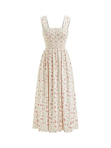 CIDER Womens Floral Summer Dresses Square Neck Sleeveless Midi A Line Casual Sundress Pink | Amazon (US)