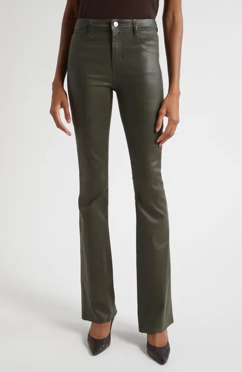 L'AGENCE Ruth Coated High Waist Raw Hem Straight Leg Jeans in Deep Olive Coated at Nordstrom, Size 32 | Nordstrom
