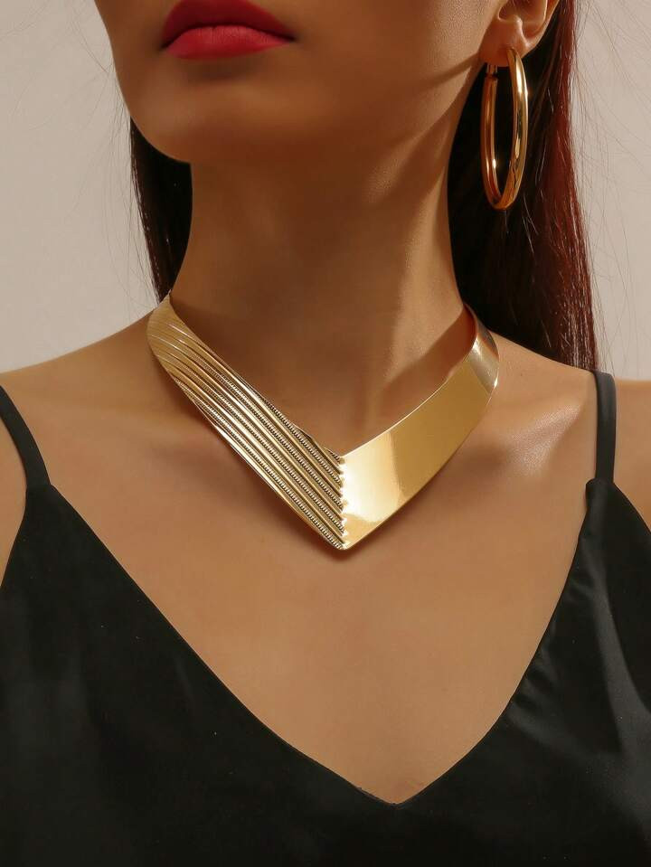 3pcs/set Metal Chain V-shape Choker Necklace Ladies' Luxury Jewelry Set With Personalized, Fashio... | SHEIN