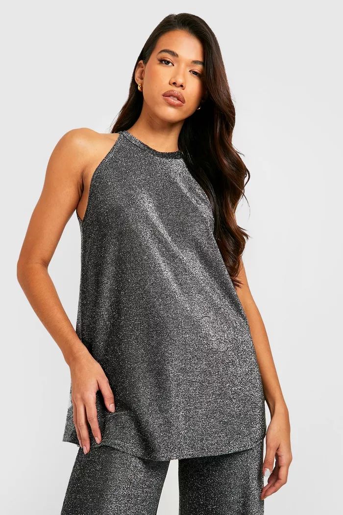 Tall Glitter Racer Neck Strappy Cami | boohoo (US & Canada)