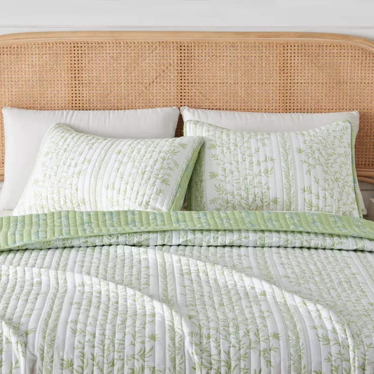 Floral Striped Microfiber Reversible Quilt Set With Shams | Target
