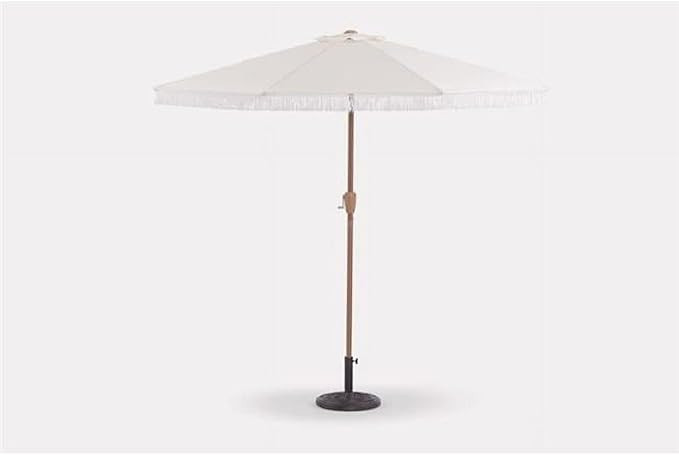 LIVING ACCENTS Patio Umbrella, 9 ft White Polyester Canopy, Steel Pole, Tiltable, Beige Frame | Amazon (US)