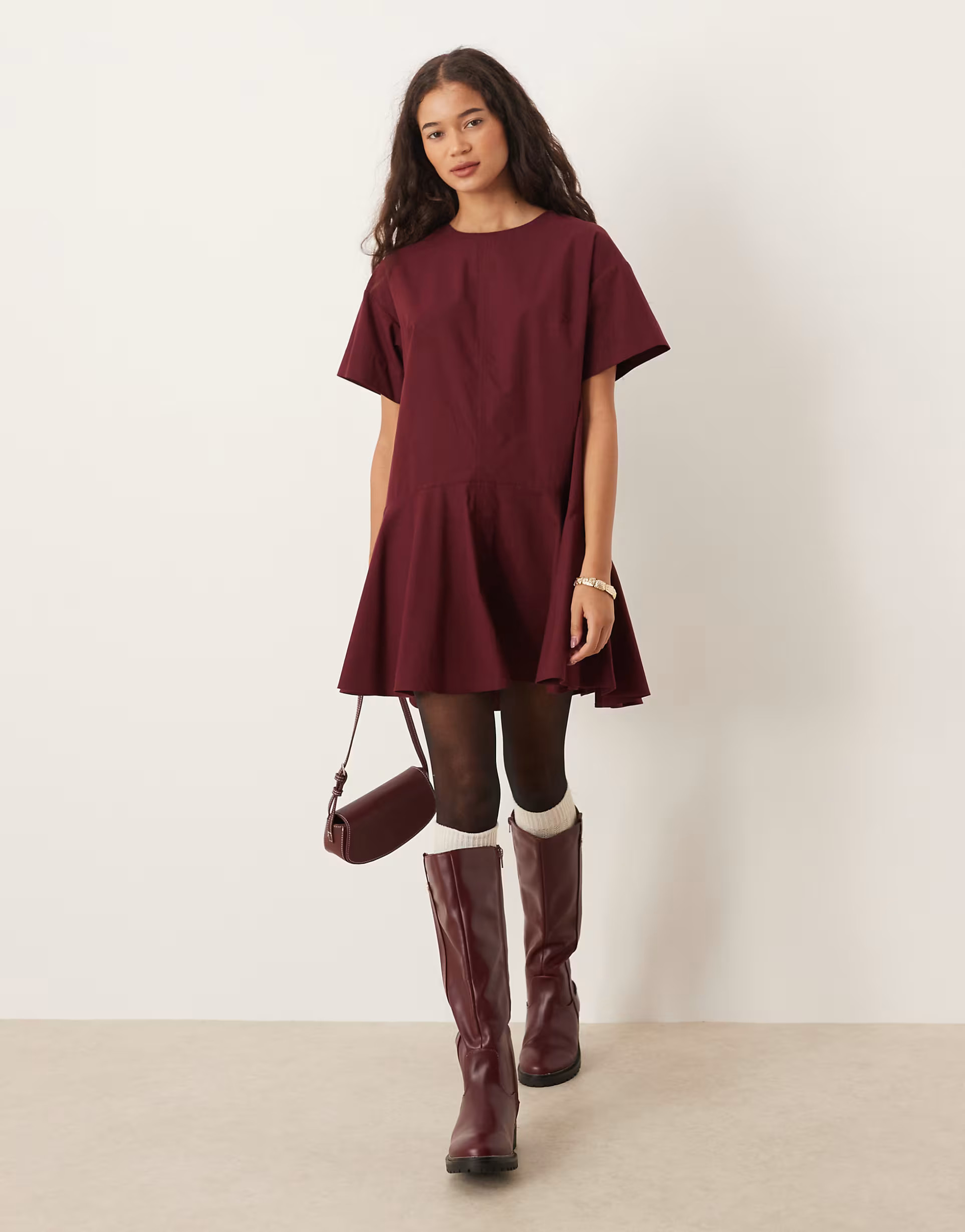 ASOS DESIGN short sleeve smock mini dress in burgundy | ASOS (Global)