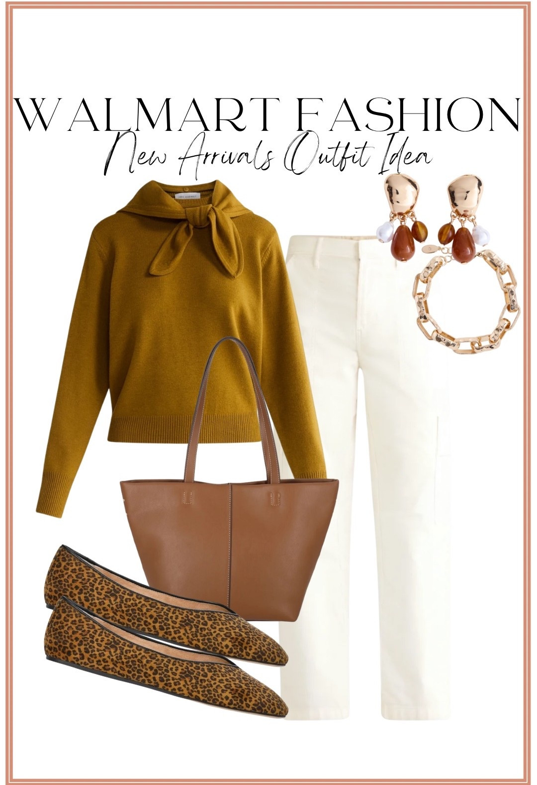 The COLOR of this Walmart sweater! 😍 Such a gorgeous fall outfit idea with the prettiest warm golden sweater paired with crisp ivory pants. The tie-neck detail makes the sweater look so elevated, and I love adding leopard print flats, a classic brown tote, and statement jewelry to bring everything together. This is one of those Walmart fall outfits that looks polished and expensive but is still so easy to wear!

#walmartfashion #walmartfinds #walmartnewarrivals #walmartstyle #walmartoutfit #walmartfashionfinds #fallfashion #fallstyle #falloutfitideas #affordablefashion #affordablestyle #leopardprint #sweateroutfit #neutralstyle #workwearstyle #casualchic #outfitinspo #womensfashion

#LTKootd #LTKPetite