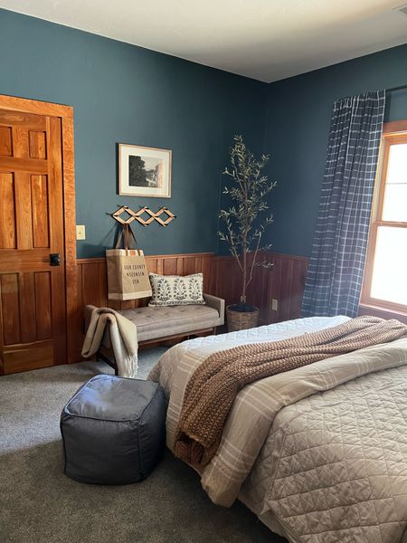 Cozy cabin decor! 
Bed, faux tree, bench, ottoman, pillow 

#LTKhome #LTKstyletip #LTKfamily
