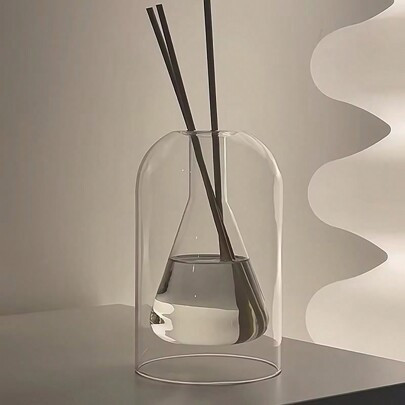 1pc 130ml Transparent Glass Diffuser Bottle With Rattan Sticks, Fragrance Oil Bottle For Home Use, Unscented Aroma Bottle, Simple Decorative Glass Vas | SHEIN