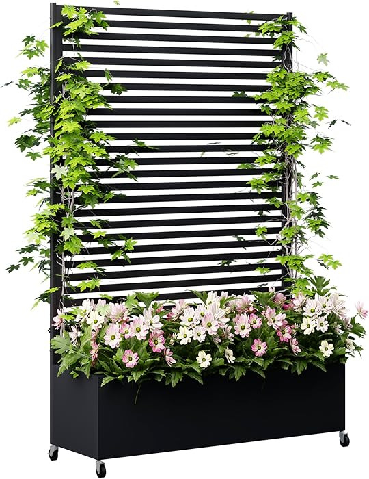 Metal Planter Box with Trellis Privacy Screen, Raised Garden Bed with Trellis & Wheels, Privacy P... | Amazon (US)