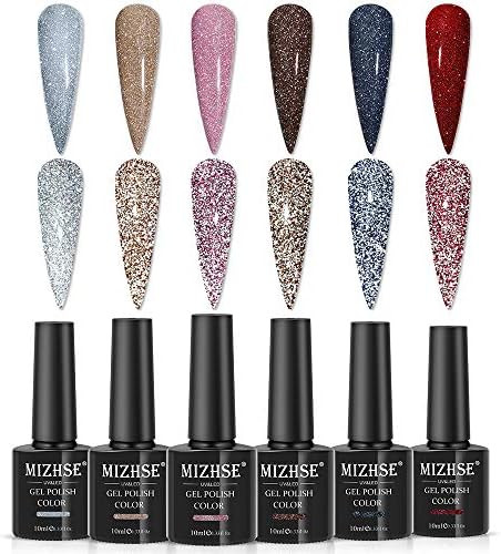 MIZHSE Reflective Glitter Gel Nail Polish, Shimmery Glitter Gel Polish Set, Sparkly Shiny Gel Nail A | Amazon (US)