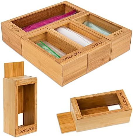 Bamboo Ziplock Bag Storage Organizer and Dispenser for Kitchen Drawer With Removable Back, By Slimry | Amazon (US)