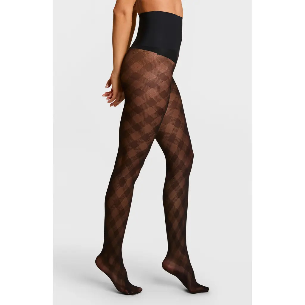 Commando Plaid Sheer Tights in Black at Nordstrom, Size Large | Nordstrom