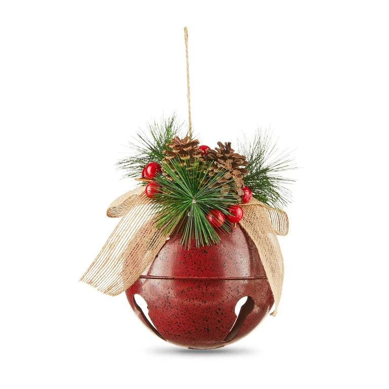 Red Metal Bell with Bow Jumbo Christmas Themed Ornament, 7, in 10.2 oz, by Holiday Time | Walmart (US)