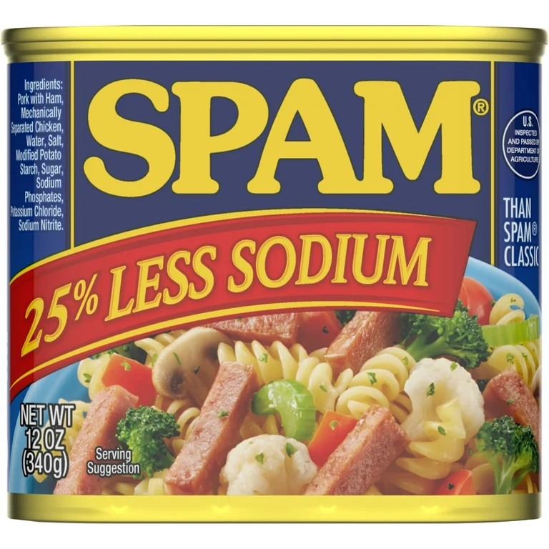 SPAM 25% Less Sodium, 7 g of protein, Shelf-Stable, 12 oz Aluminum Can | Walmart (US)