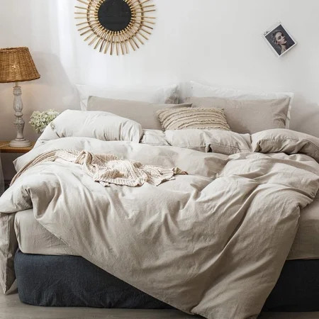 RENR Bedding Duvet Cover Set 100% Washed Cotton Linen Like Textured Breathable Durable Soft Comfy (T | Walmart (US)